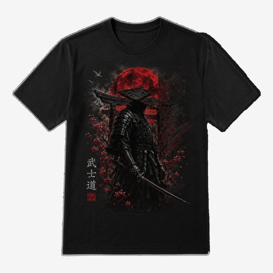 Bushido Samurai Red Moon Graphic T-Shirt