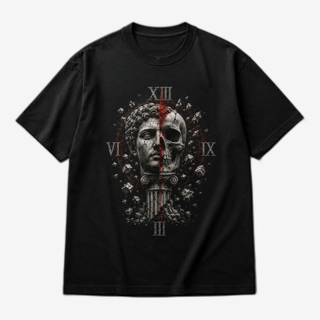 Fractured Legacy Roman Statue Skull Graphic T-Shirt