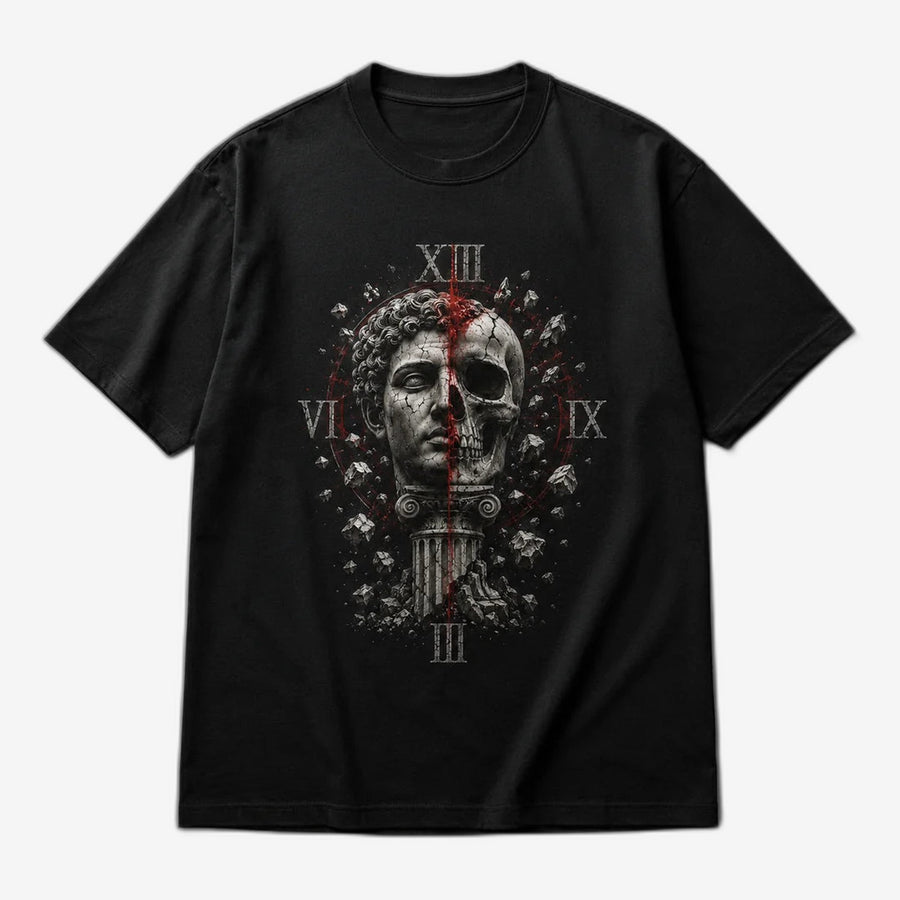 Fractured Legacy Roman Statue Skull Graphic T-Shirt