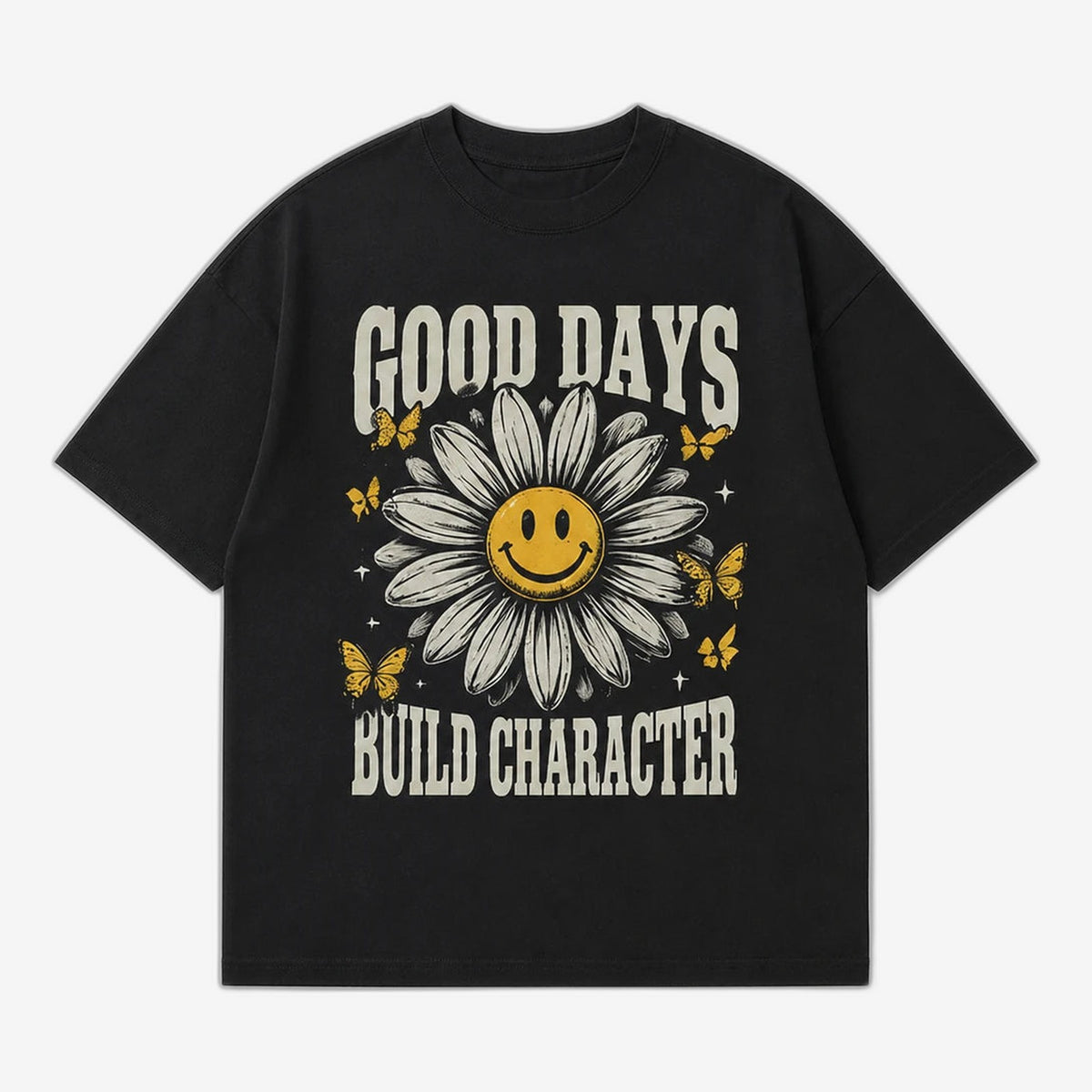 Good Days Build Character Graphic T-Shirt | Smiley Daisy Tee