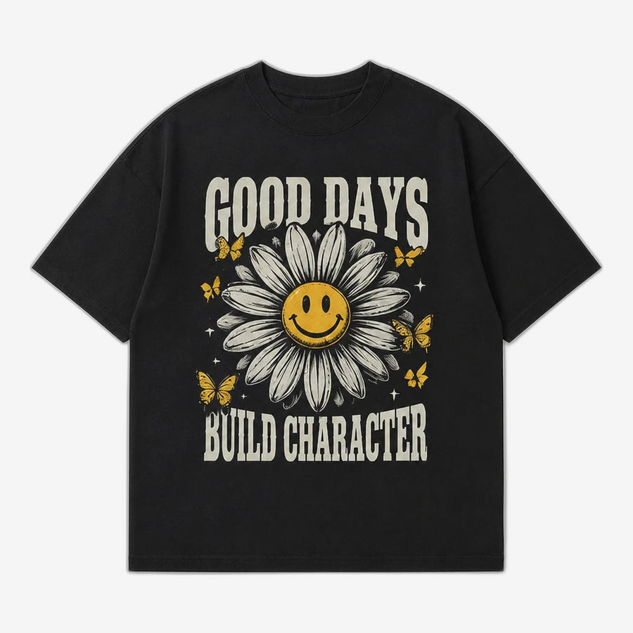Good Days Build Character Graphic T-Shirt | Smiley Daisy Tee