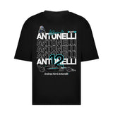 Printora UK black cotton F1 fan t-shirt featuring Andrea Kimi Antonelli ANT12 graphic print on the back