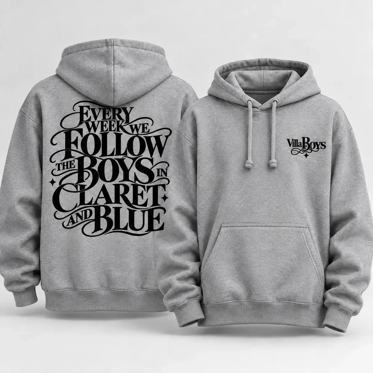 Every Week We Follow The Boys in Claret and Blue hoodie – Heather grey hoodie front and back