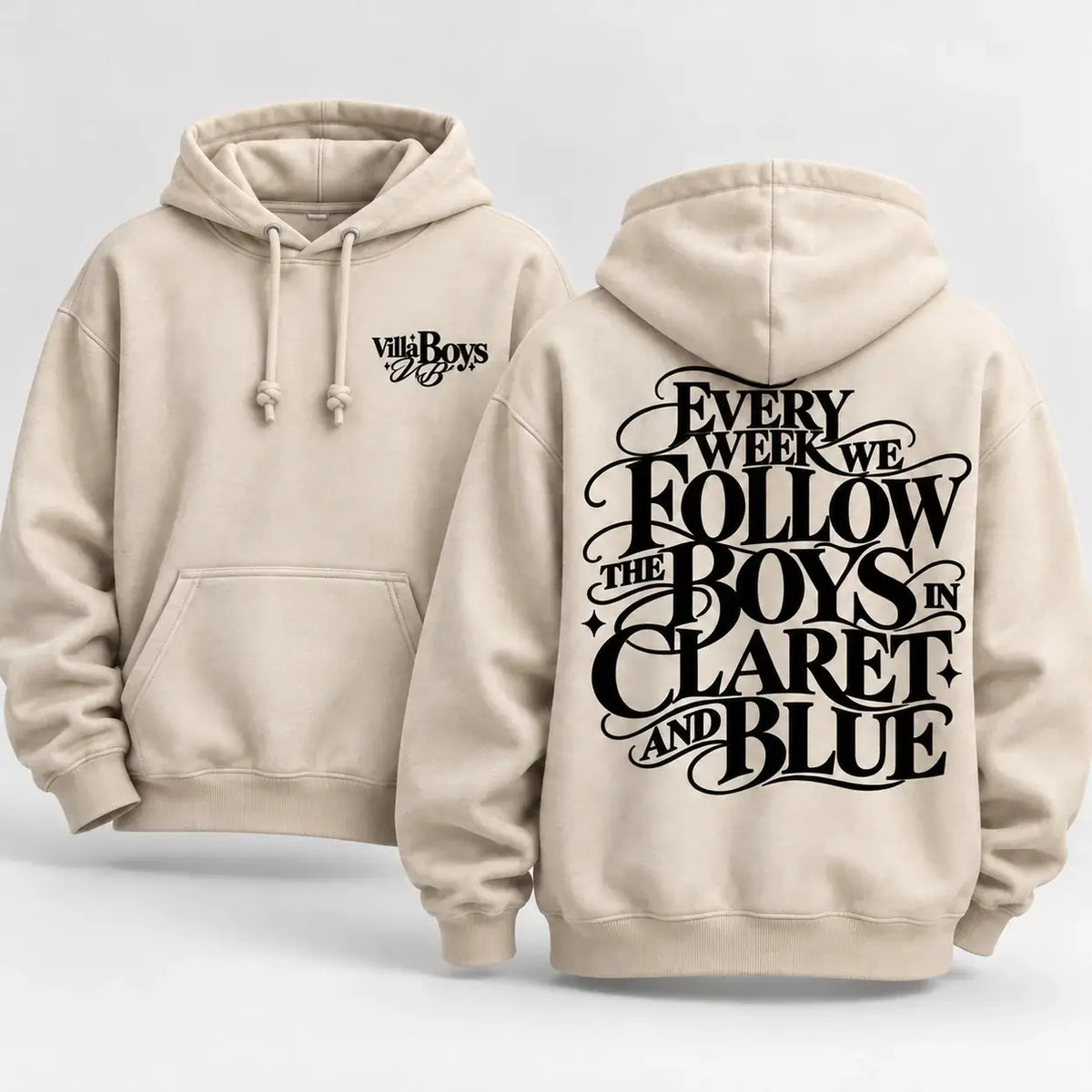 Every Week We Follow The Boys in Claret and Blue hoodie – Stone sand hoodie front and back
