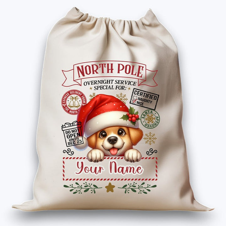 Personalised DTF Printed Christmas Sack - Puppy Design