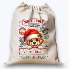 Personalised DTF Printed Christmas Sack - Puppy Design 40cm x 61.5cm