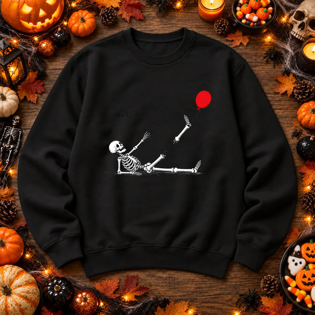 Black red balloon skeleton Halloween jumper gothic spooky artwork