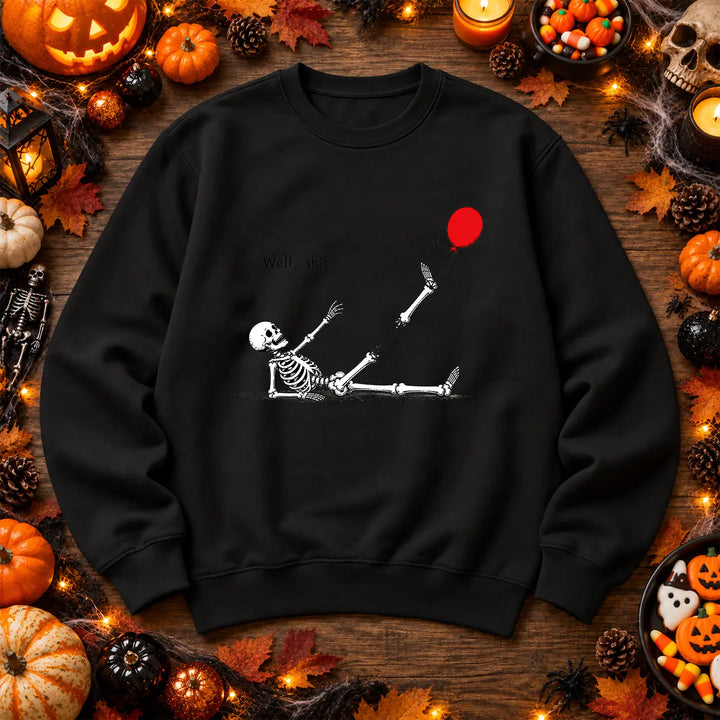 Black red balloon skeleton Halloween jumper gothic spooky artwork