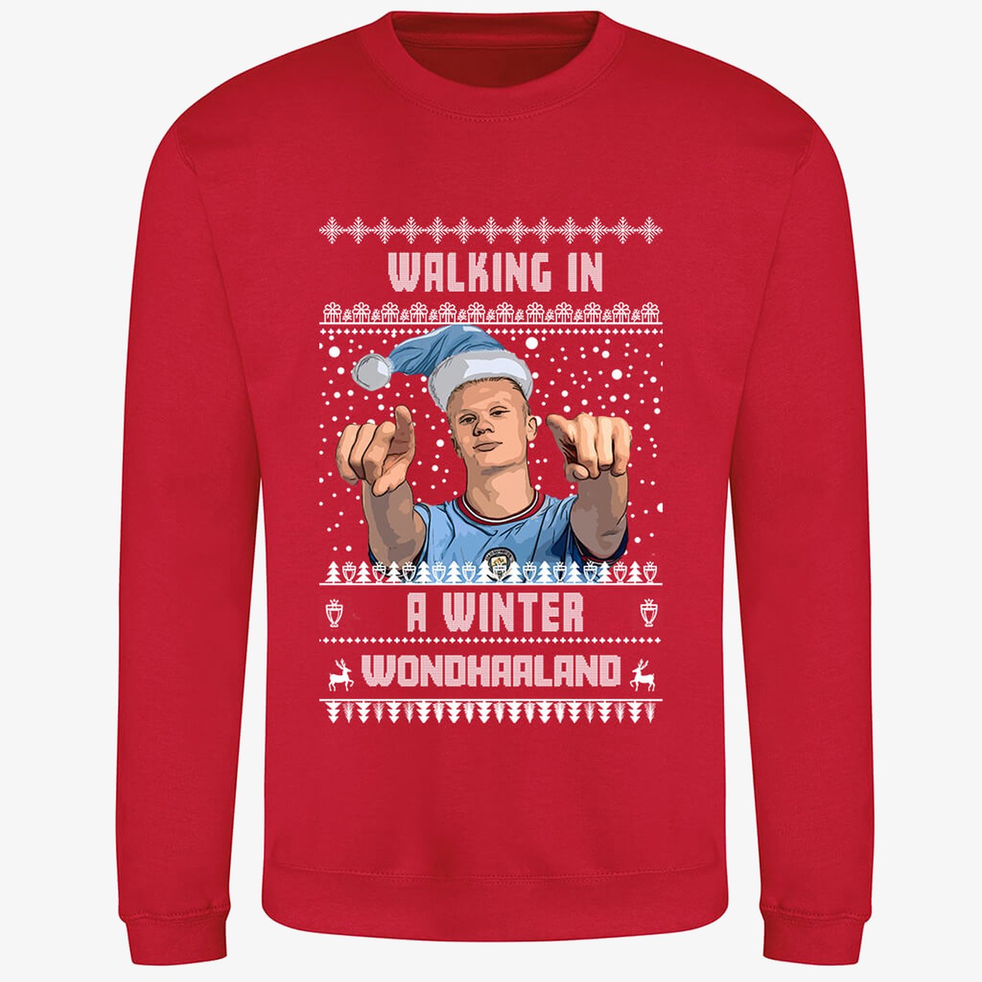 Red jumper — Erling Haaland Christmas Jumper - "Walking in a Winter WONDHAALAND" - For Manchester City Fans