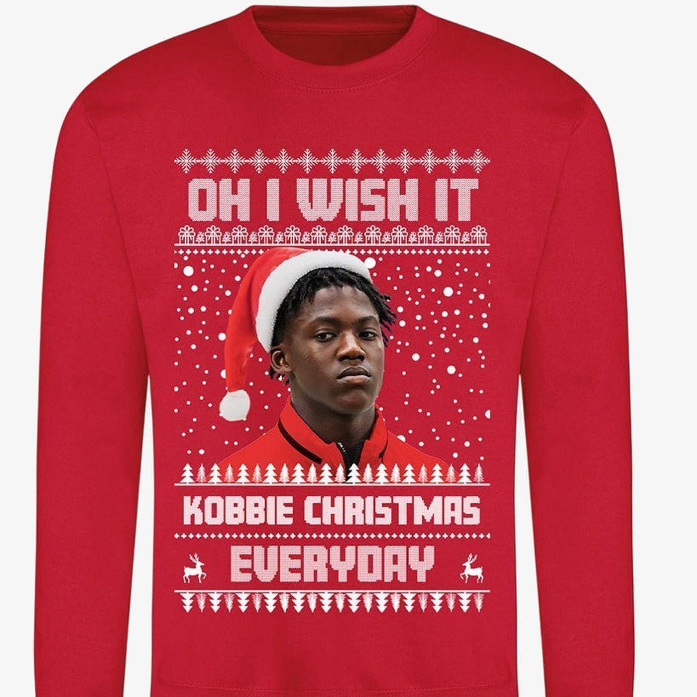 Red Kobbie Mainoo Christmas jumper – football fan gift