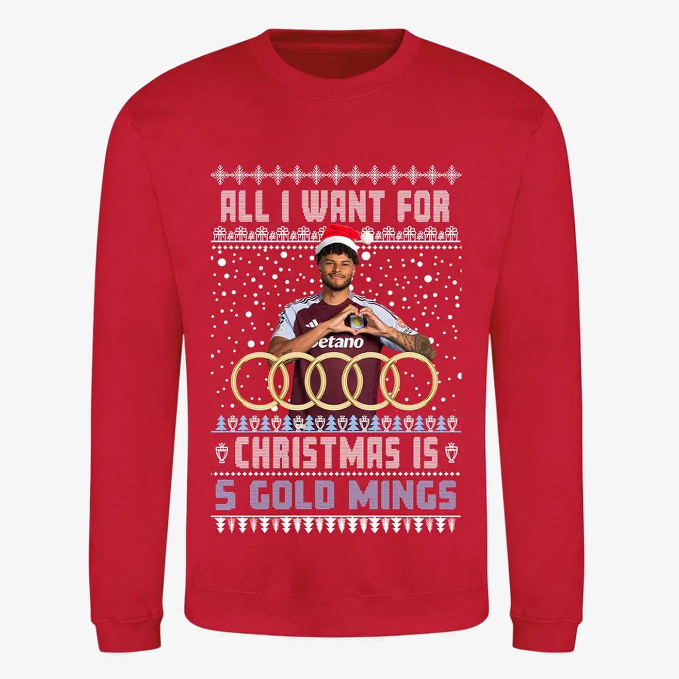 Red jumper — Tyrone Mings AVFC Christmas Jumper - "All I Want For Christmas Is 5 Gold Mings"