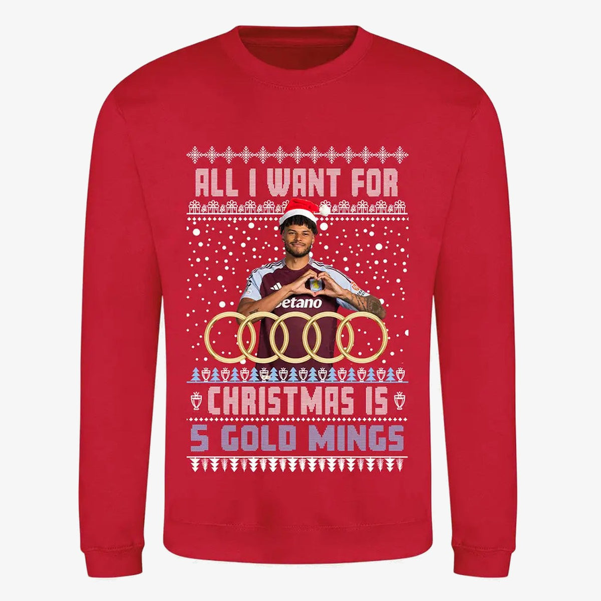 Red jumper — Tyrone Mings AVFC Christmas Jumper - "All I Want For Christmas Is 5 Gold Mings"