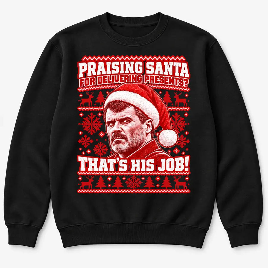 Black Roy Keane Christmas jumper – That's His Job festive football design