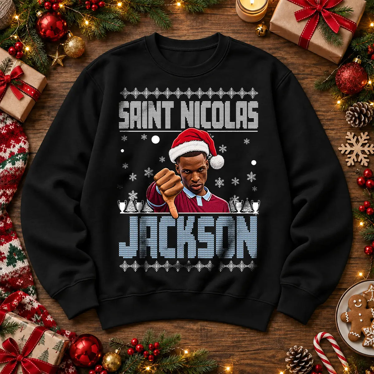 Black Saint Nicolas Jackson festive football Christmas crew neck