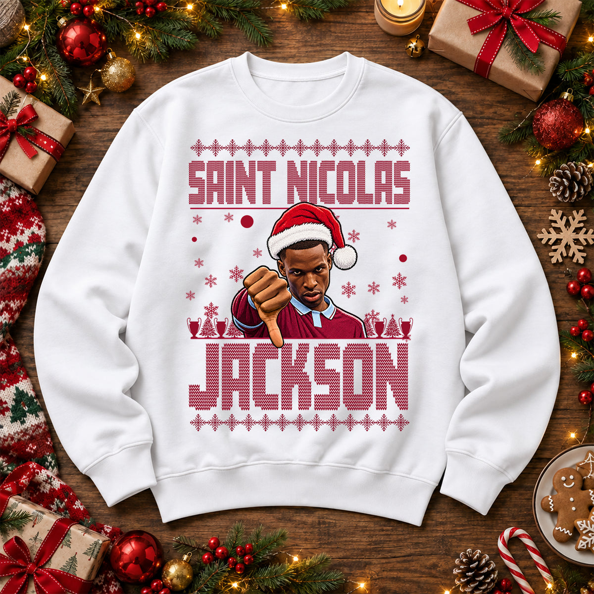 White Saint Nicolas Jackson jumper with burgundy lettering