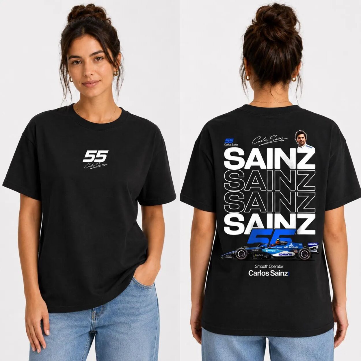 Carlos Sainz F1 fan T-shirt in black with front and back print