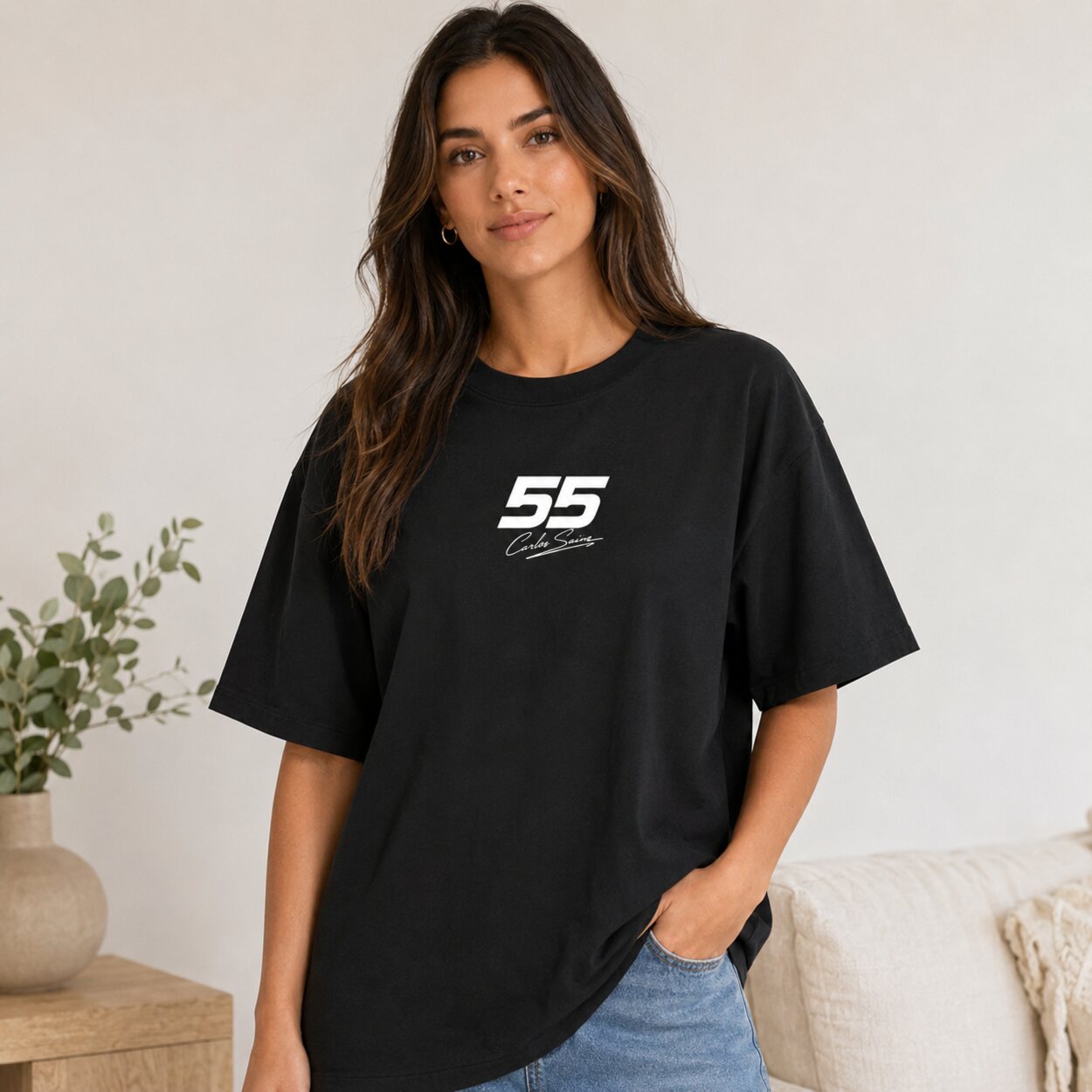 Carlos Sainz F1 fan T-shirt black front print lifestyle mockup