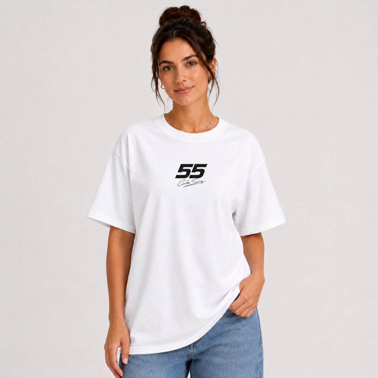 Carlos Sainz F1 fan T-shirt white front print lifestyle mockup