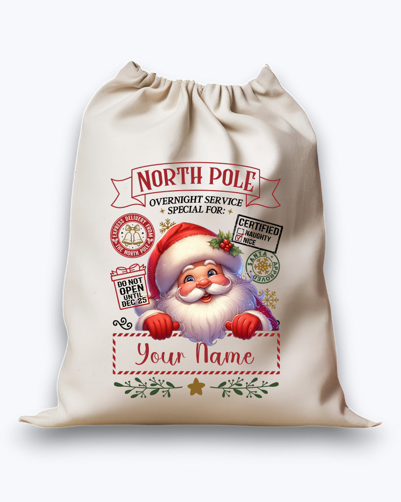 Personalised DTF Printed Christmas Sack - Santa Design 40cm x 61.5cm