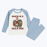 Santa Is a Villa Fan Kids Christmas Pyjama Set – Light Blue & White