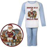 Santa Is a Villa Fan Kids Christmas Pyjama Set – Light Blue & White