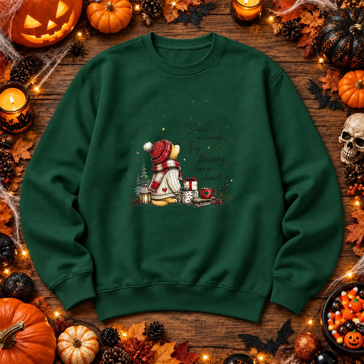 Bottle Green Small Moments Big Blessings cosy Christmas jumper