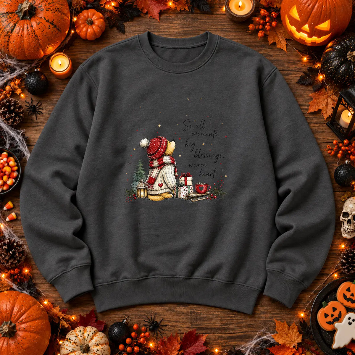Charcoal Small Moments Big Blessings cosy Christmas jumper