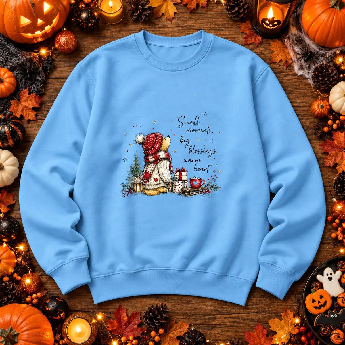 Sky Blue Small Moments Big Blessings cosy Christmas jumper
