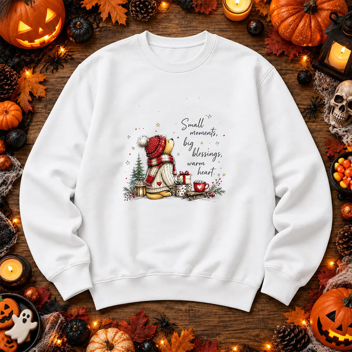 White Small Moments Big Blessings cosy Christmas jumper