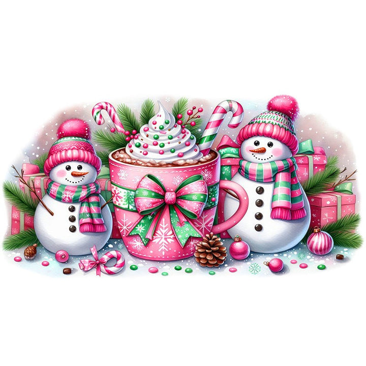 Snowman Pink Christmas UV DTF Printed 16 Oz Mason Jar