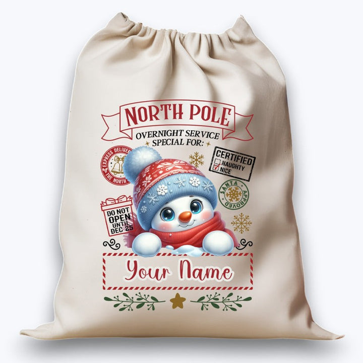 Personalised DTF Printed Christmas Sack - Snowman Design