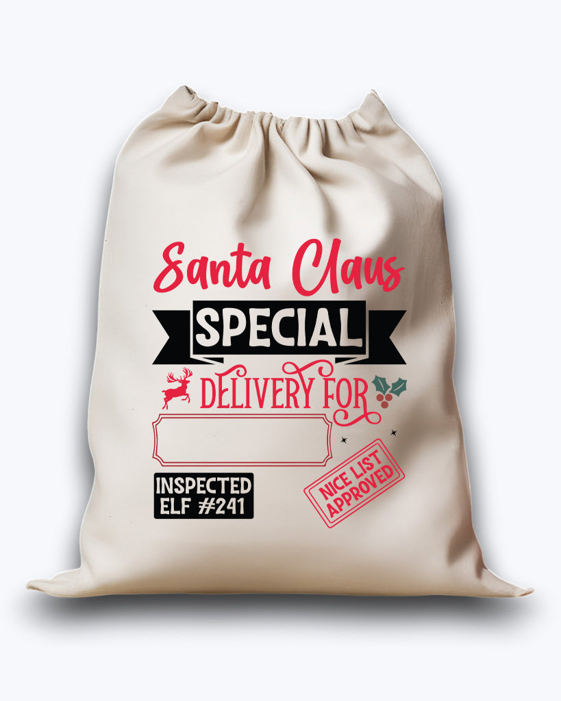 Personalised DTF Printed Christmas Sack - Special Delivery Design 40cm x 61.5cm