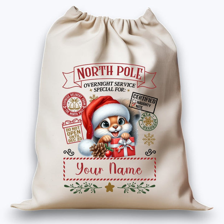 Personalised DTF Printed Christmas Sack - Squirrel Design