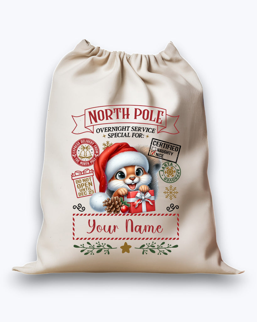 Personalised DTF Printed Christmas Sack - Squirrel Design 40cm x 61.5cm