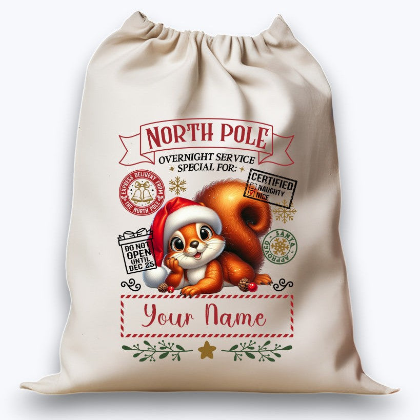 Personalised DTF Printed Christmas Sack - Chilling Squirrel Design 40cm x 61.5cm