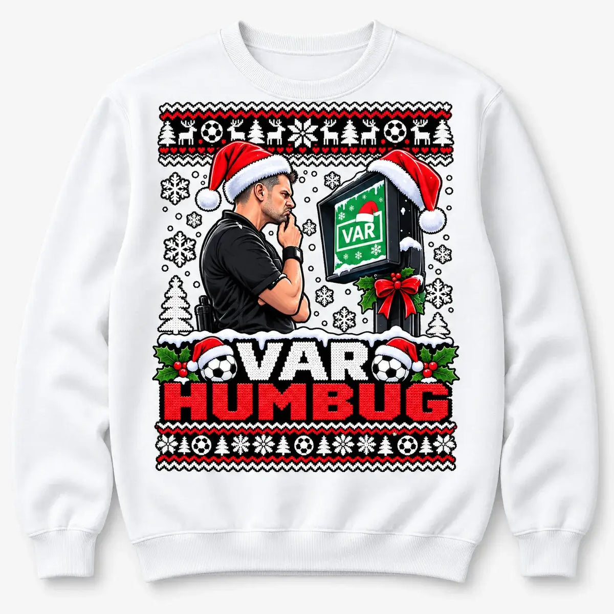 White VAR Humbug Christmas jumper flat lay