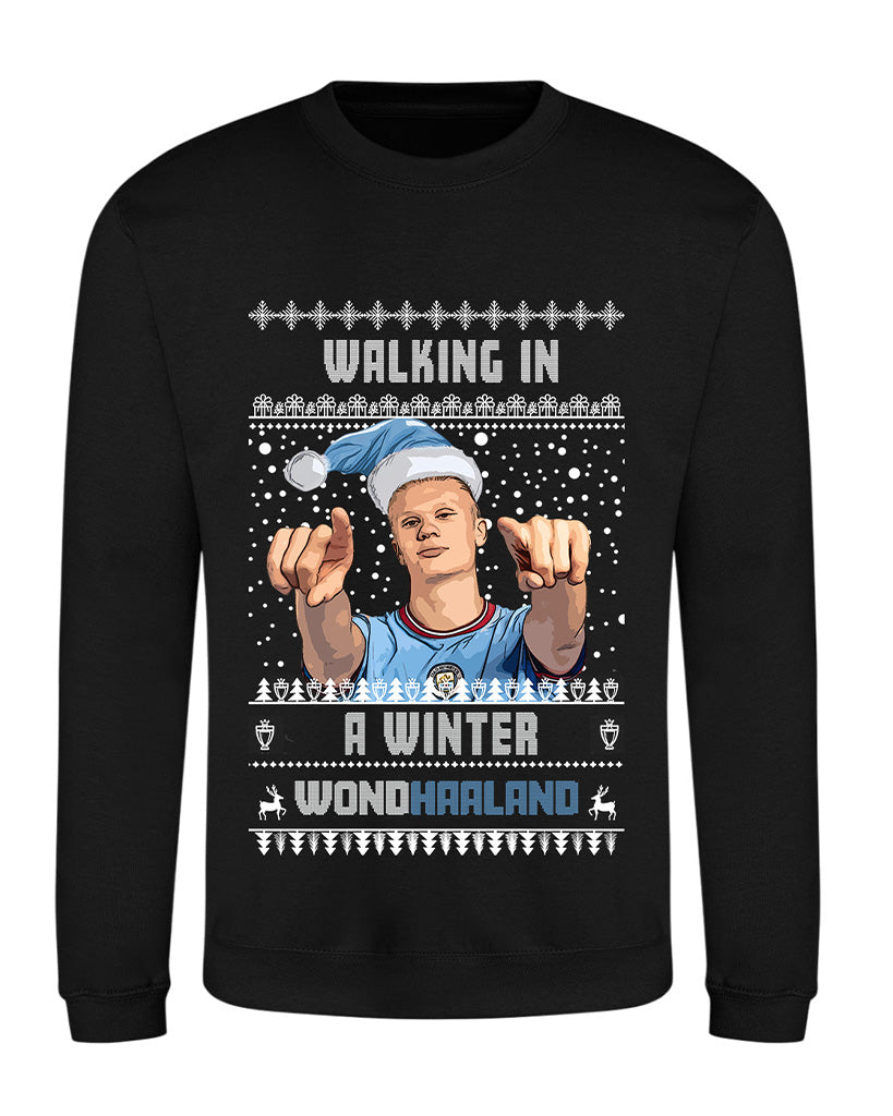 Erling Haaland Christmas Jumper - "Walking in a Winter WONDHAALAND" - For Manchester City Fans