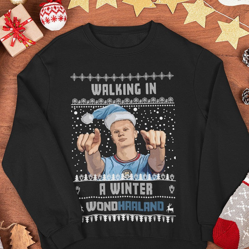 Erling Haaland Christmas Jumper - "Walking in a Winter WONDHAALAND" - For Manchester City Fans