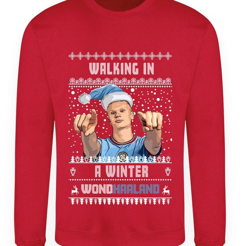 Erling Haaland Christmas Jumper - "Walking in a Winter WONDHAALAND" - For Manchester City Fans