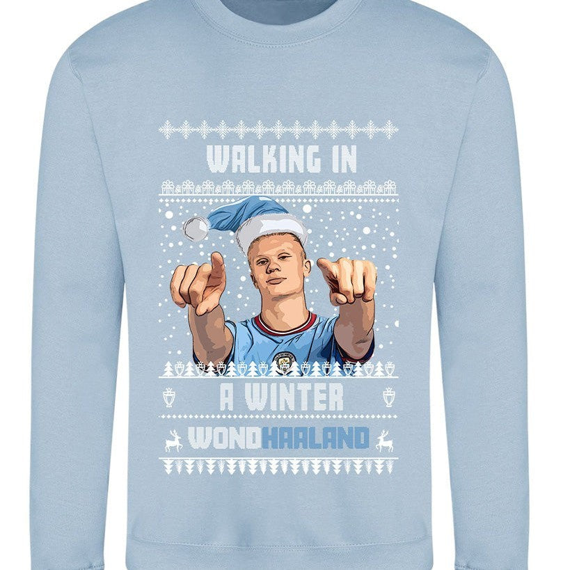 Erling Haaland Christmas Jumper - "Walking in a Winter WONDHAALAND" - For Manchester City Fans