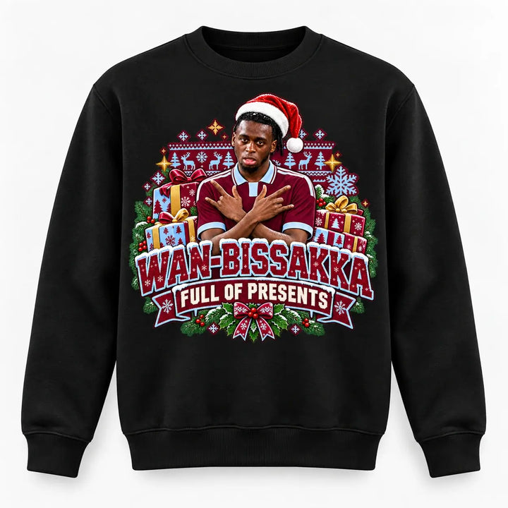 Black Wan-Bissaka Aston Villa inspired Christmas jumper - Full of Presents