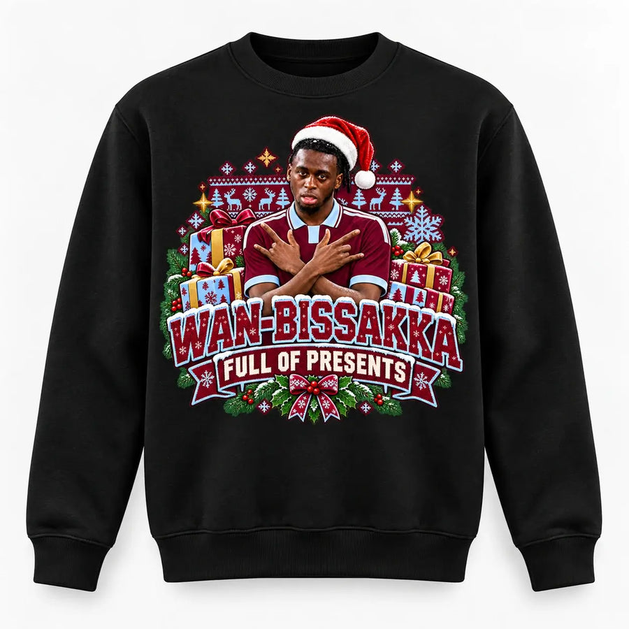 Black Wan-Bissaka Aston Villa inspired Christmas jumper - Full of Presents