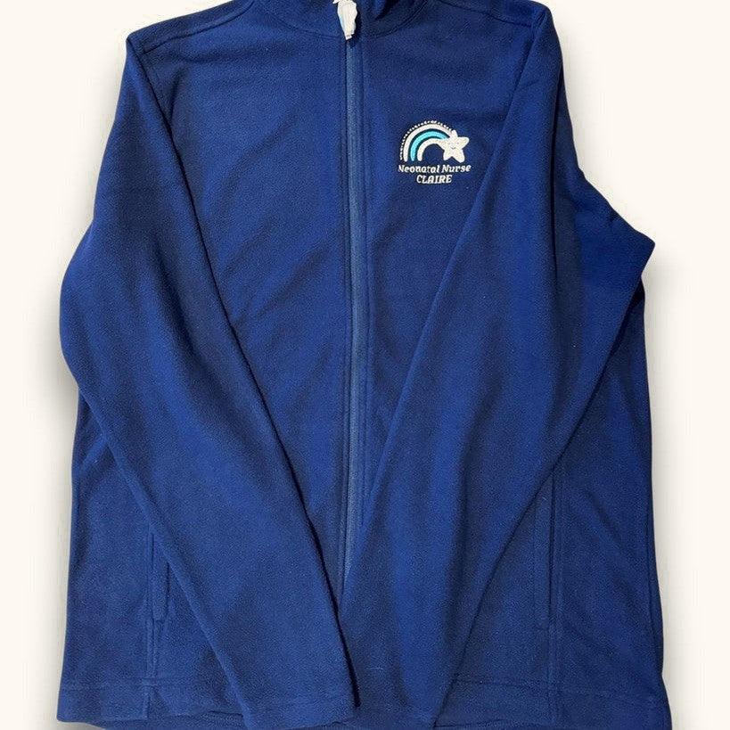 Personalised Neonatal Nurse fleece embroidery detail and workwear mockup