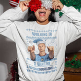 White jumper — Erling Haaland Christmas Jumper - "Walking in a Winter WONDHAALAND" - For Manchester City Fans