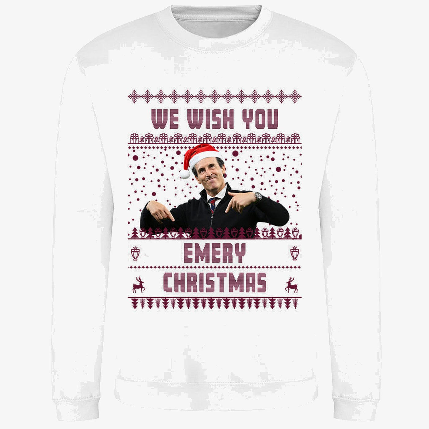 White jumper — Unai Emery “We Wish You Emery Christmas” Aston Villa Christmas Jumper