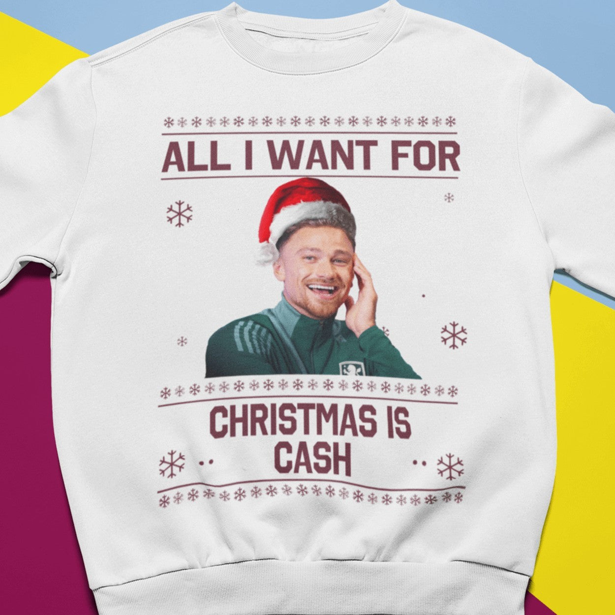 "All I Want for Christmas is Cash" Matty Cash Funny Crew Neck Christmas Jumper