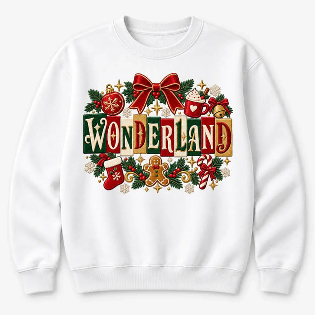 Burgundy Wonderland Christmas jumper flat lay