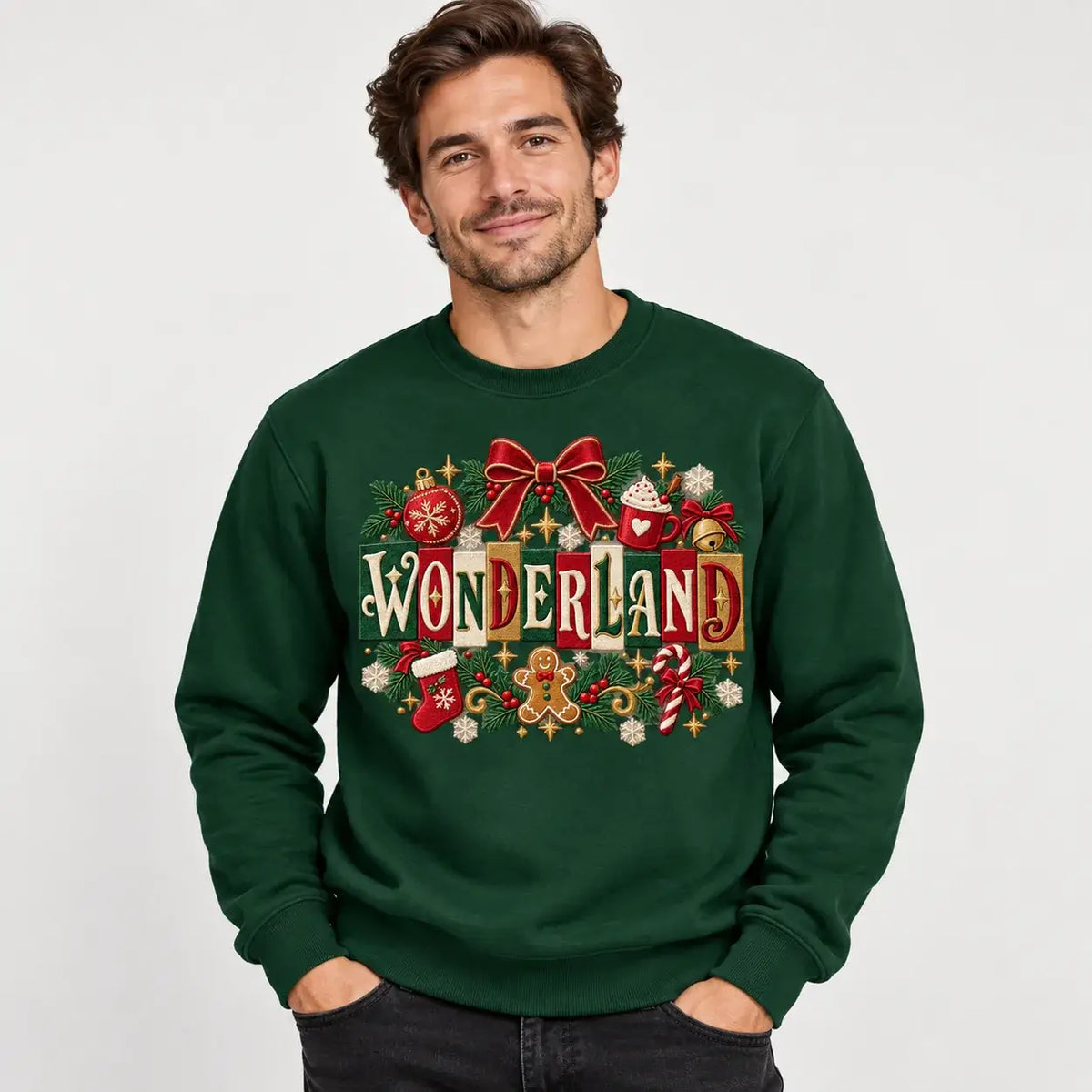 Cream Wonderland Christmas jumper flat lay