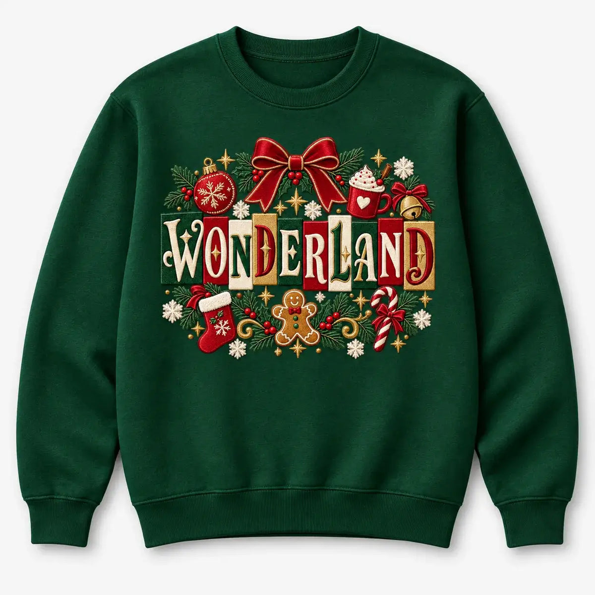 Fire Red Wonderland Christmas jumper flat lay