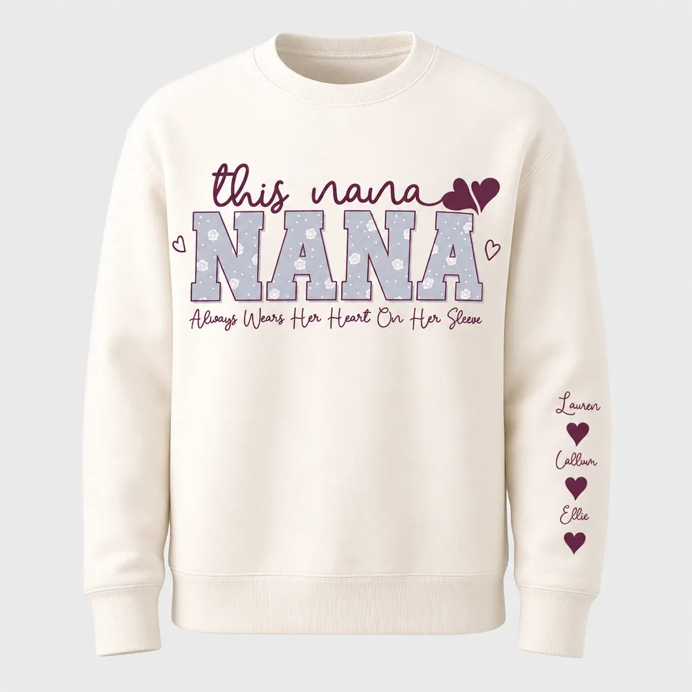 White This Nana Wears Her Heart on Her Sleeve personalised jumper